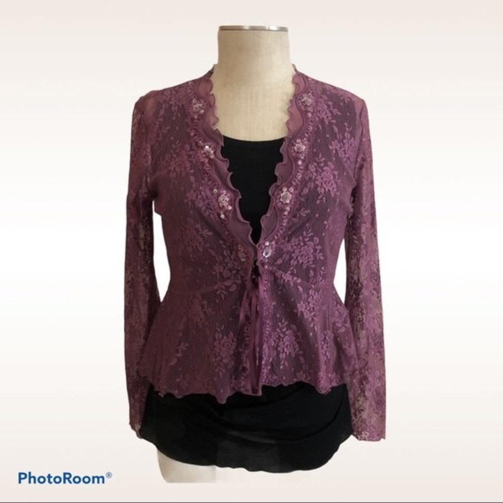 NY&C Purple Front Tie Floral Ruffle Top Small